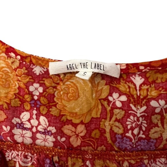 Abel the Label Cottagecore Floral Tiered‎ Midi Dress S Red Fall Prairie Peasant - Picture 11 of 16